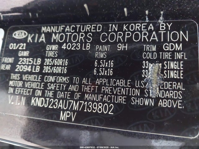 KNDJ23AU7M7139802 KIA mpi nu