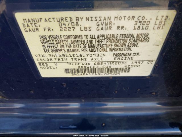 2008 NISSAN SENTRA 3N1AB61E18L709324 Photo 8