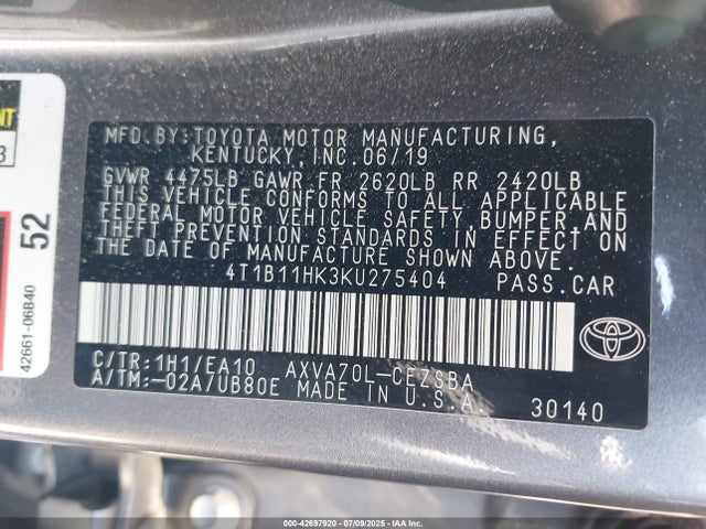 4T1B11HK3KU275404 Toyota a25a-fks