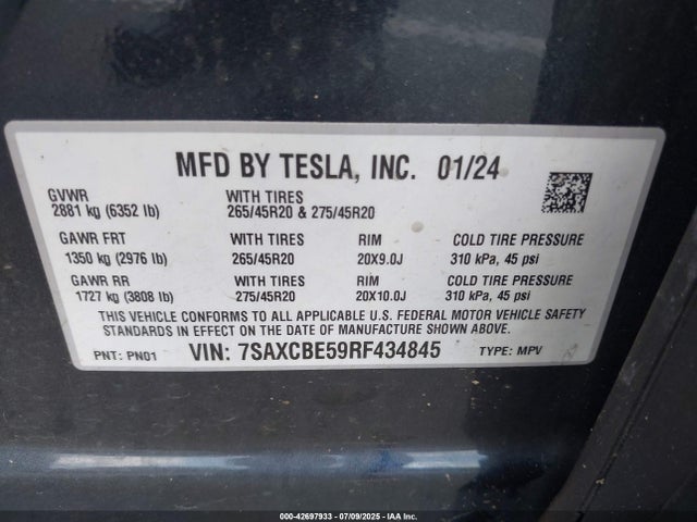 Tesla 2024 2024 7SAXCBE59RF434845 Image 9