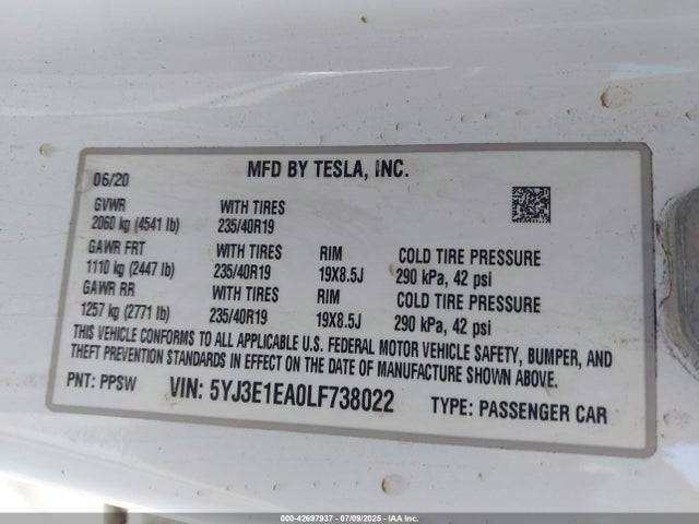 2020 TESLA MODEL 3 5YJ3E1EA0LF738022 Photo 8