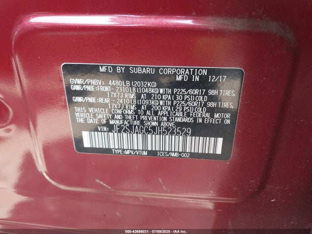JF2SJAGC5JH523529 Subaru naturally aspirated u5