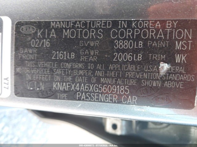 KNAFX4A6XG5609185 KIA mpi nu