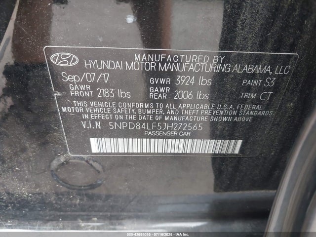 5NPD84LF5JH272565 Hyundai mpi nu