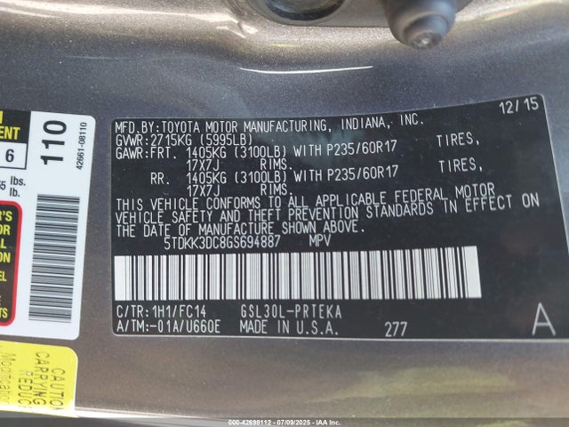 5TDKK3DC8GS694887 Toyota 2gr-fks