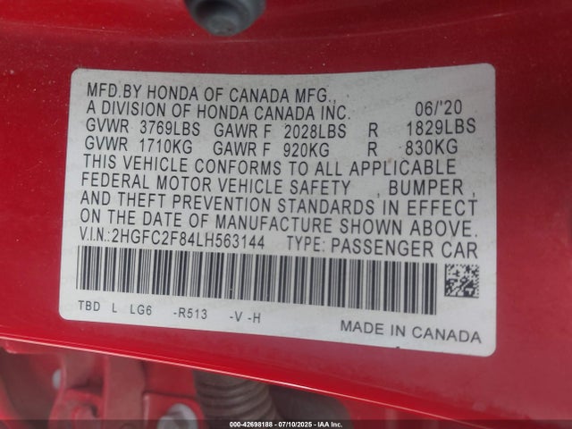 2HGFC2F84LH563144 Honda k20c2