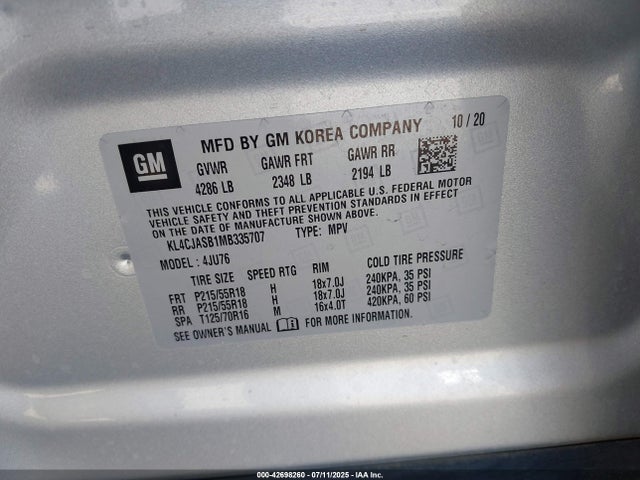 KL4CJASB1MB335707 Buick luv - mfi, vvt, alum, gme e85 max