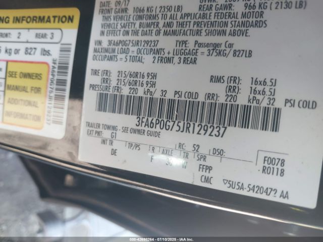 2018 FORD FUSION 3FA6P0G75JR129237 Photo 8