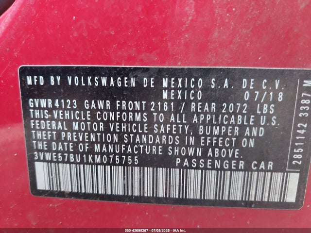 3VWE57BU1KM075755 Volkswagen 1.8 tsi