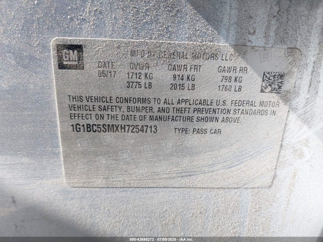 1G1BC5SMXH7254713 Chevrolet le2 -di: direct injection, vvt: variable valve timing, gen, alum
