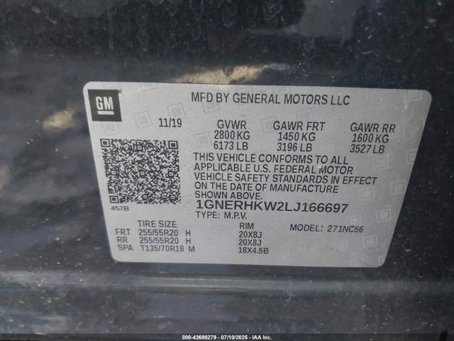 1GNERHKW2LJ166697 Chevrolet lfy - spark ignited direct injection, atss, gen 1