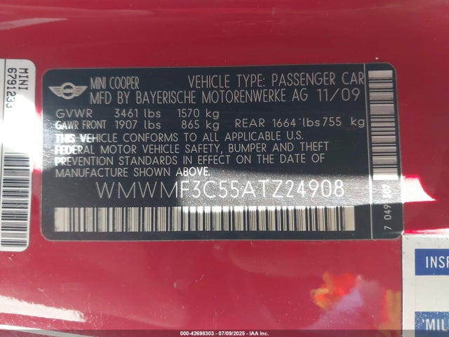 2010 MINI COOPER WMWMF3C55ATZ24908 Photo 8