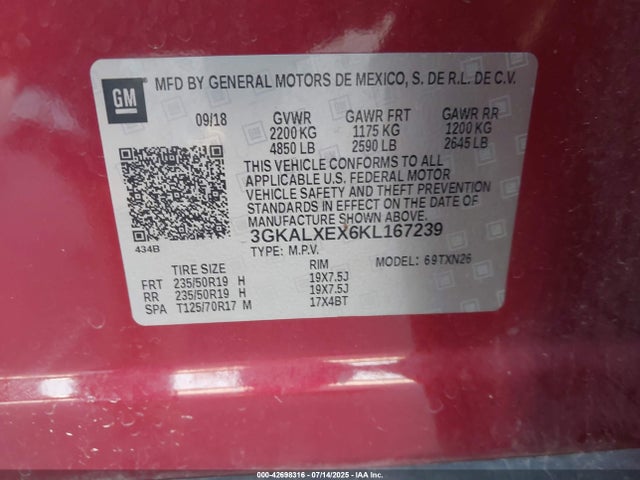 3GKALXEX6KL167239 GMC ltg - spark ignited direct injection, alum dohc, vvt, dcvcp turbo, e0-e100, alum