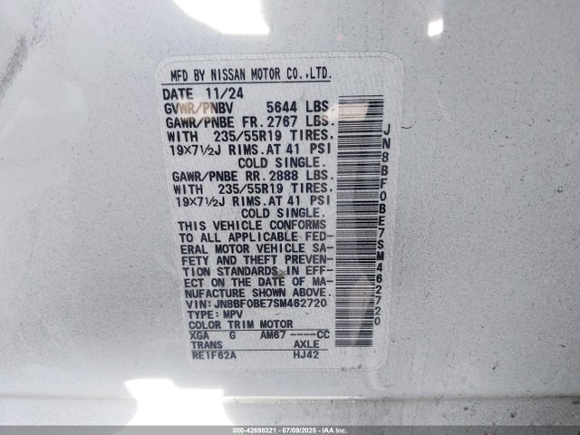 Nissan motor 2025 JN8BF0BE7SM462720 Image 9