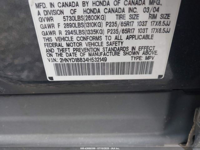 2004 ACURA MDX 2HNYD18834H532149 Photo 8