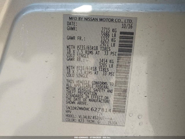 5N1DR2MN0HC627814 Nissan 2017