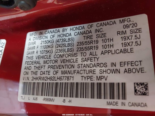 2HKRW2H92LH677871 Honda l15be