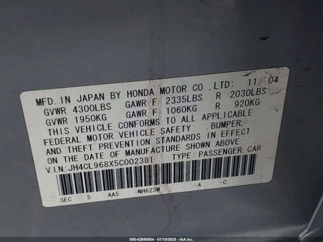 2005 ACURA TSX JH4CL968X5C002381 Photo 8