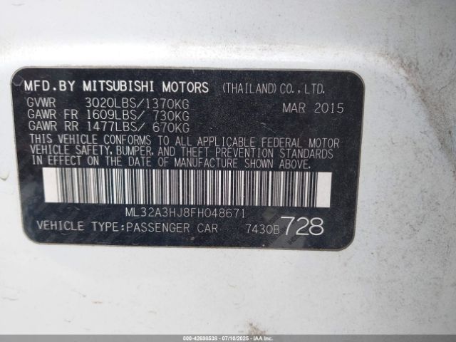 2015 MITSUBISHI MIRAGE ML32A3HJ8FH048671 Photo 8