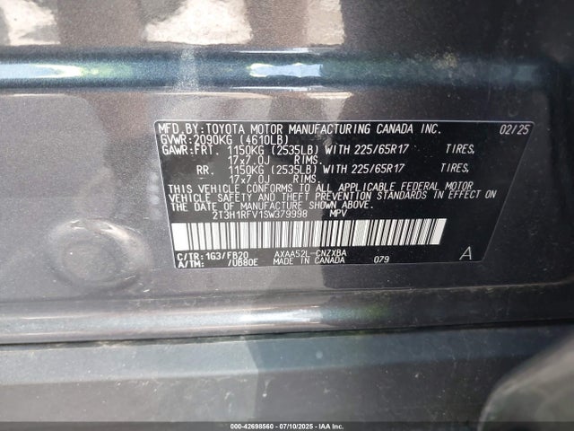 2T3H1RFV1SW379998 Toyota a25a-fks