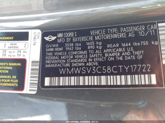 2012 MINI COOPER S WMWSV3C58CTY17722 Photo 8