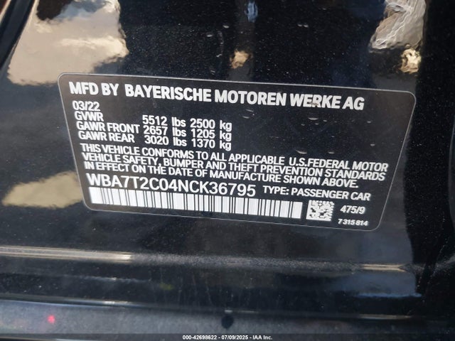 BMW 740LI 2022 WBA7T2C04NCK36795 Image 9