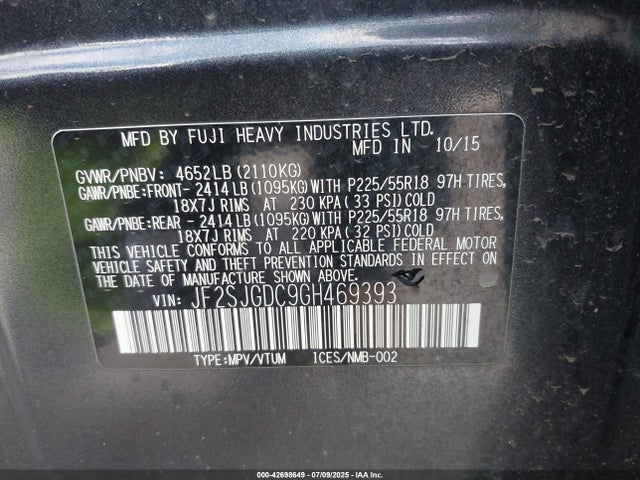 JF2SJGDC9GH469393 Subaru turbo u4