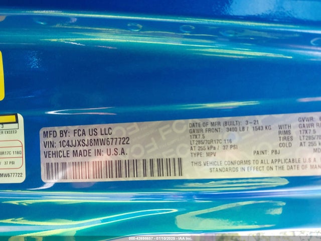 1C4JJXSJ8MW677722 Jeep 2021