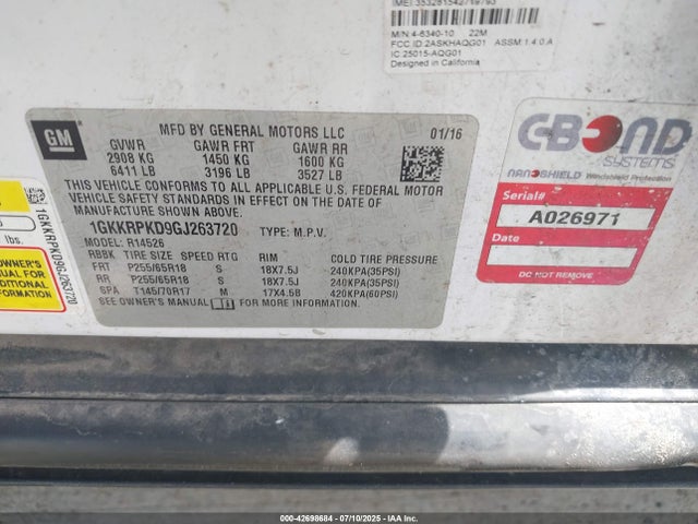 1GKKRPKD9GJ263720 GMC llt - sidi, alum, 60 degrees