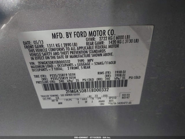Ford 2014 2014 2FMGK5D81EBD00332 Image 9