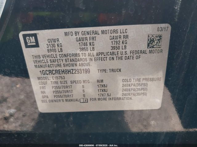 2017 CHEVROLET SILVERADO 1500 1GCRCREH8HZ293199 Photo 8