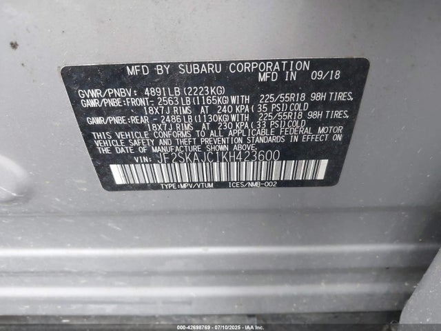 JF2SKAJC1KH423600 Subaru naturally aspirated u5