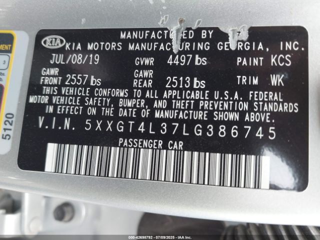 2020 KIA OPTIMA 5XXGT4L37LG386745 Photo 8