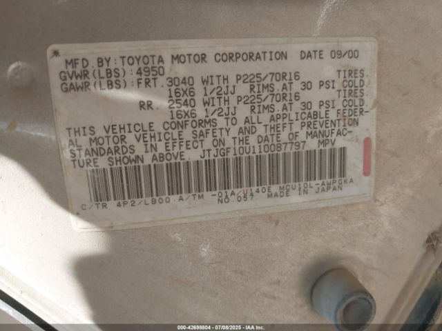 2001 LEXUS RX 300 JTJGF10U110087797 Photo 8