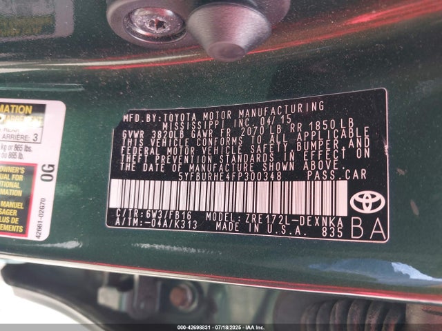 Toyota 2zr-fe 2015 5YFBURHE4FP300348 Image 9