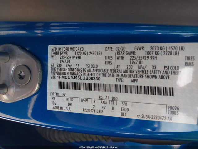 Ford gtdi, 240ps 2020 1FMCU9J96LUB08330 Image 9
