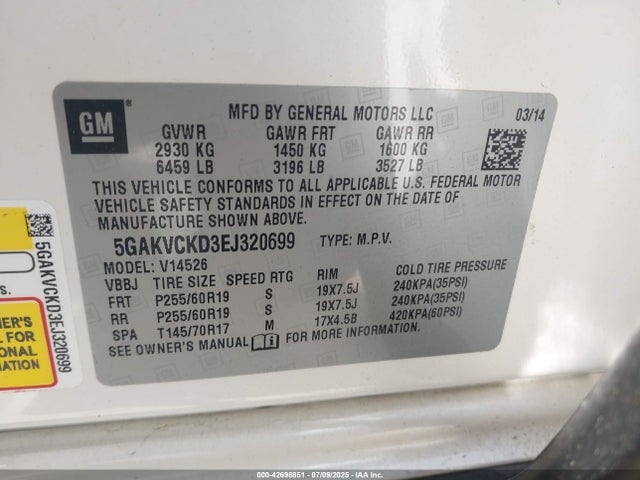 5GAKVCKD3EJ320699 Buick llt
