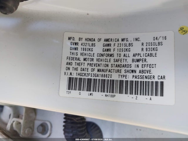 1HGCR2F53GA188620 Honda k24w1