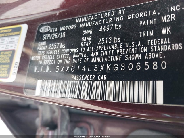 5XXGT4L3XKG306580 KIA gdi