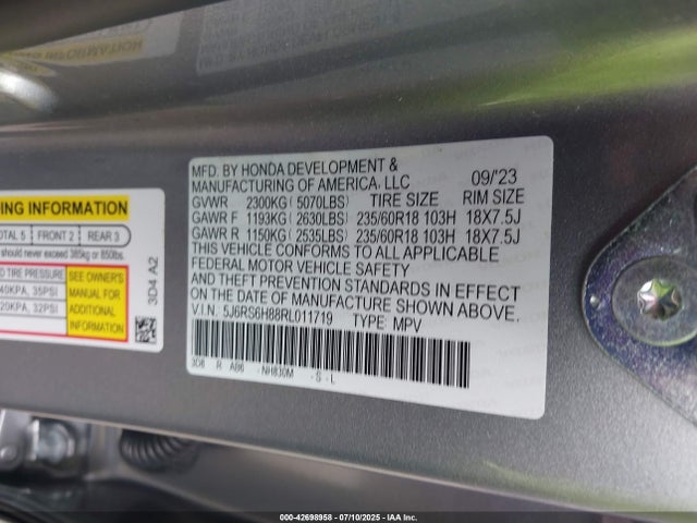 5J6RS6H88RL011719 Honda lfc3