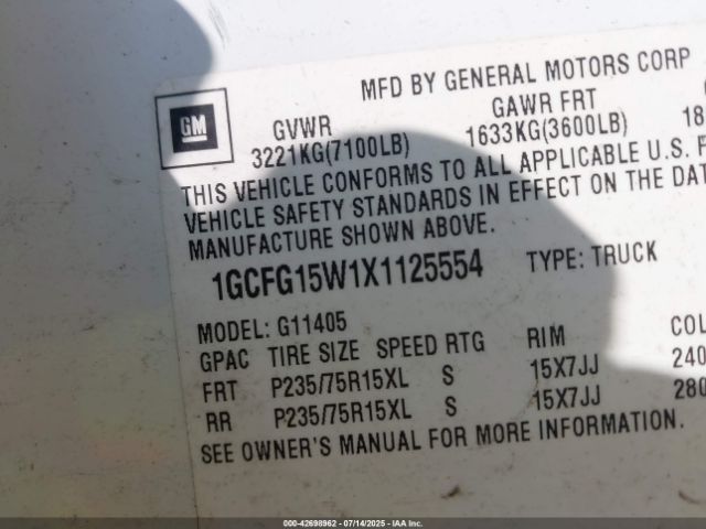 1999 CHEVROLET EXPRESS 1GCFG15W1X1125554 Photo 8