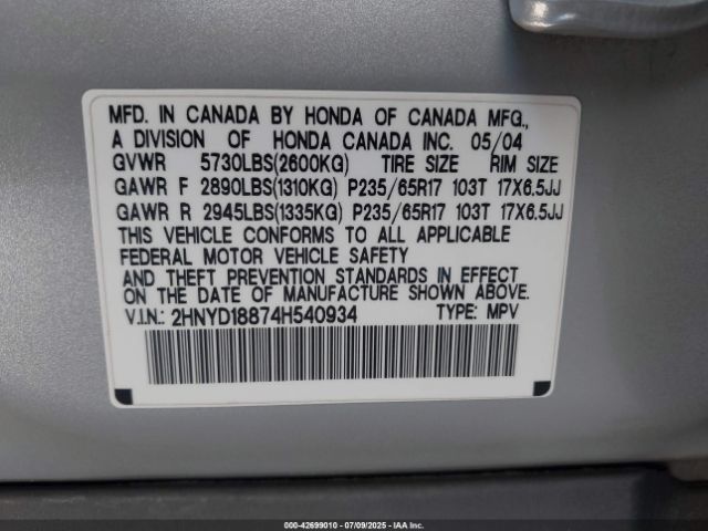 2004 ACURA MDX 2HNYD18874H540934 Photo 8