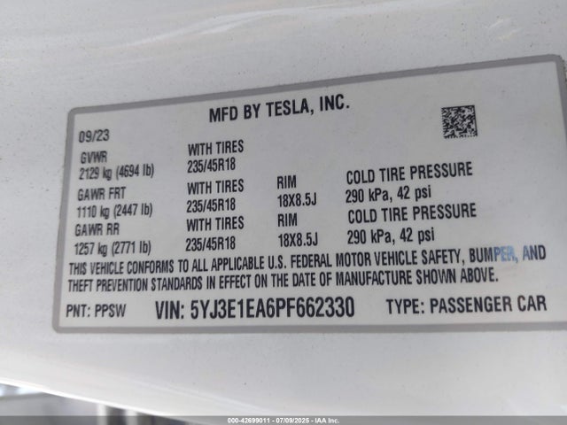 2023 TESLA MODEL 3 5YJ3E1EA6PF662330 Photo 8