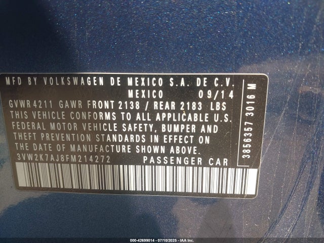 Volkswagen 2015 2015 3VW2K7AJ8FM214272 Image 9