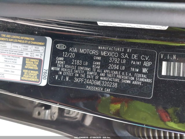 3KPF24AD6ME320238 KIA mpi nu