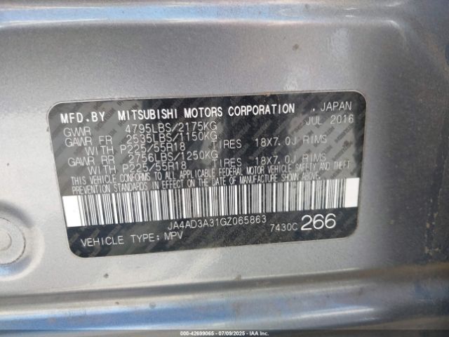 2016 MITSUBISHI OUTLANDER JA4AD3A31GZ065863 Photo 8