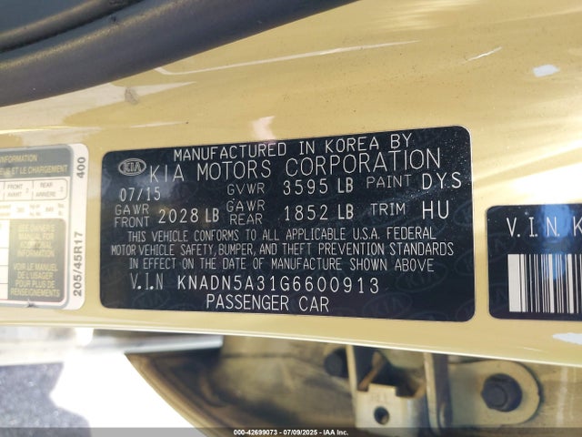 KIA gamma 2016 KNADN5A31G6600913 Image 9