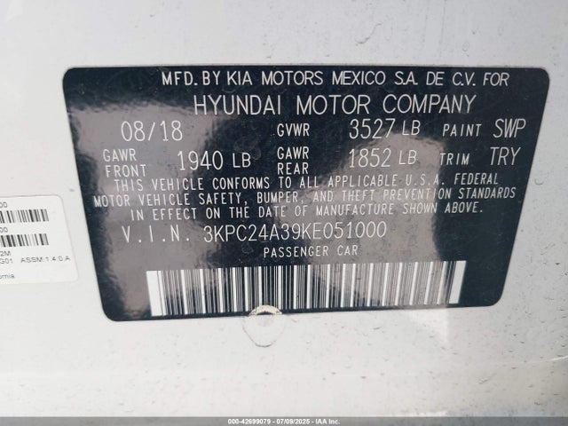 3KPC24A39KE051000 Hyundai 1.6l dohc gdi gamma