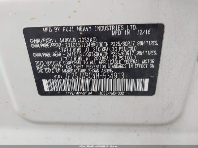 Subaru naturally aspirated u5 2017 JF2SJABC4HH534913 Image 9