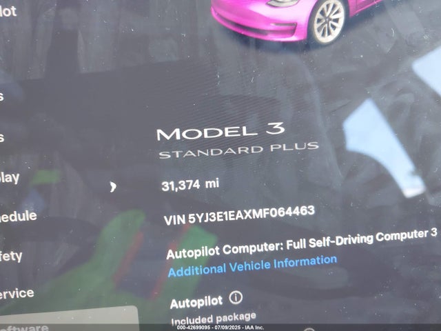 42699095 :رقم المزاد ، 5YJ3E1EAXMF064463 vin ، 2021 Tesla Model 3 Standard Range Plus Rear-wheel Drive مزاد بيع